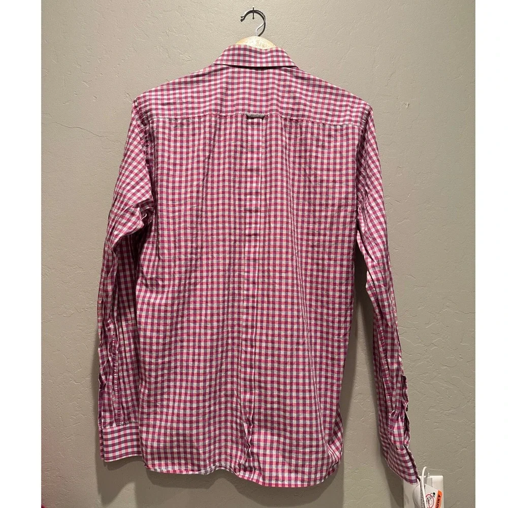 Stone Rose Gingham Button Down Shirt Pink Floral Trim Cotton Men's Size 3 Medium - Picture 5 of 9
